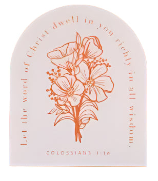 Decorative card with floral design and text on an orange background