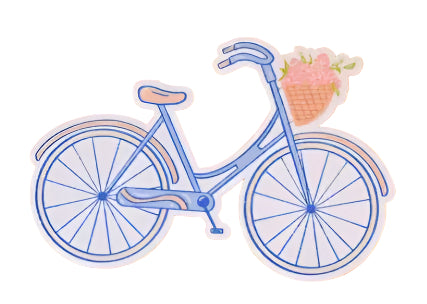 Blue bicycle with a pink basket on an orange background
