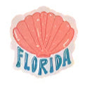 Seashell with 'Florida' text on a bright orange background