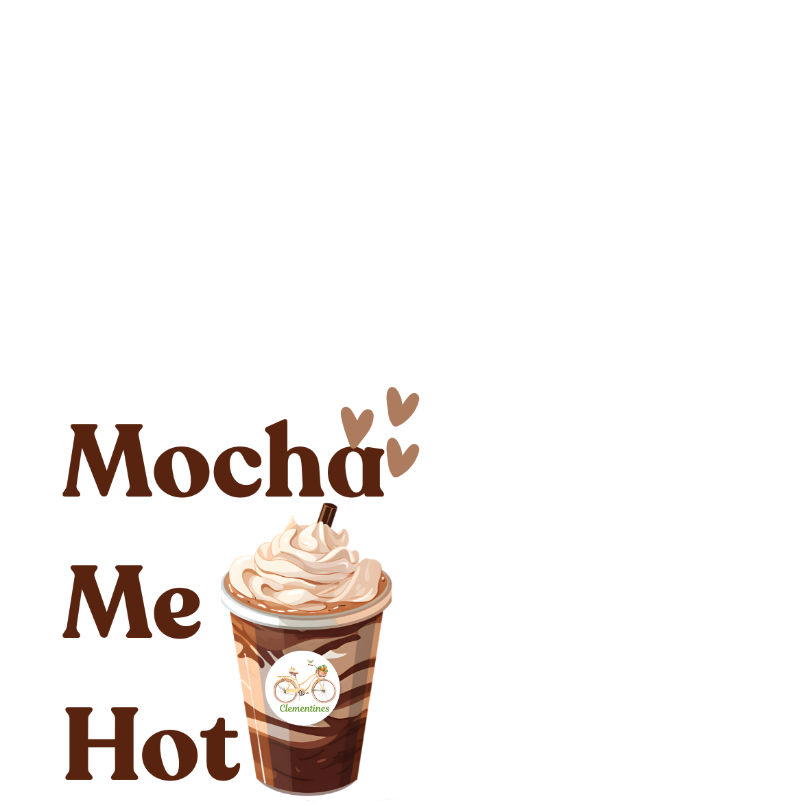 Mocha-themed graphic with a coffee cup and text on a white background