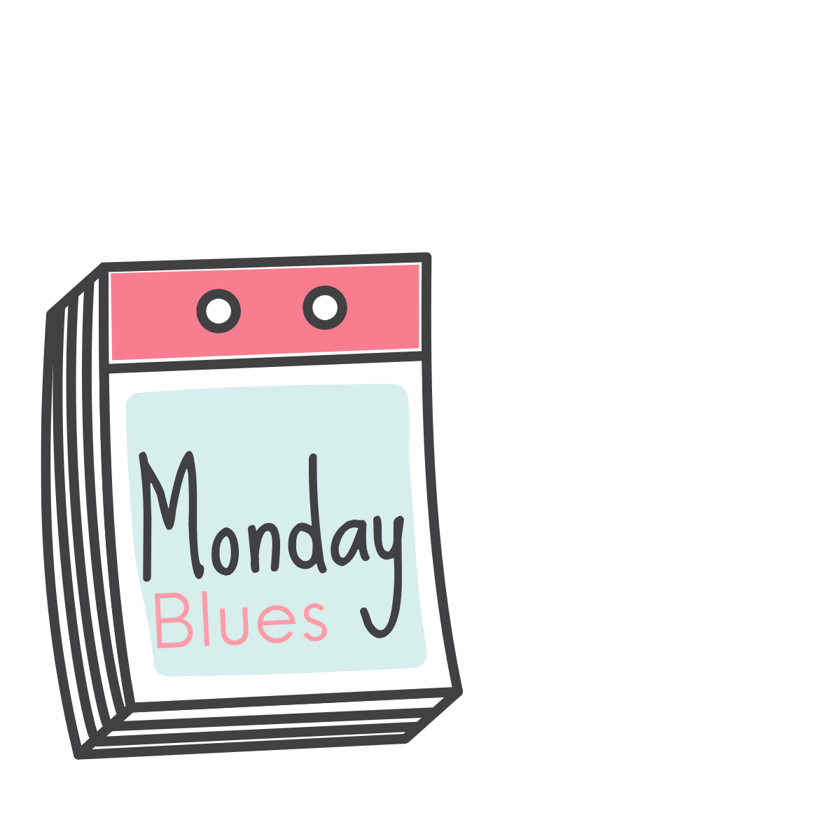 Illustration of a calendar with 'Monday Blues' text on a white background
