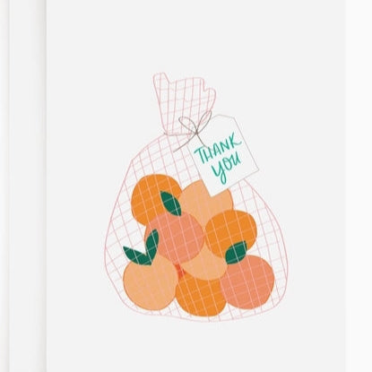 Card with a bag of oranges and 'Thank You' text on a white background