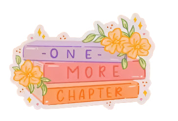 Decorative sticker with 'One More Chapter' text on an orange background