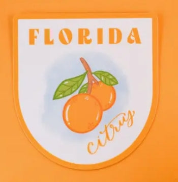Florida citrus logo with oranges on an orange background