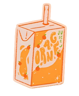 Illustration of a juice box with 'Orange Juice' text on an orange background