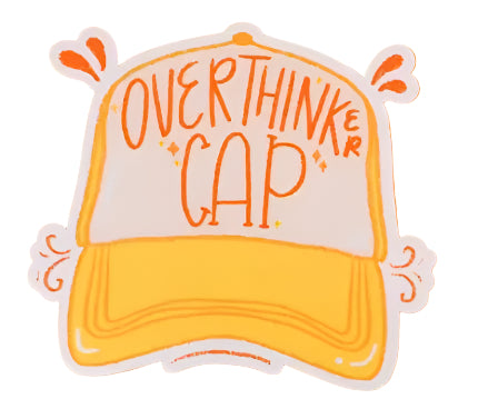Yellow cap with 'OVERTHINKER GAP' text on an orange background